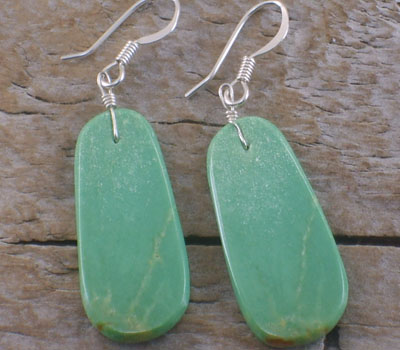 Earrings Native American Green Turquoise Oblong D